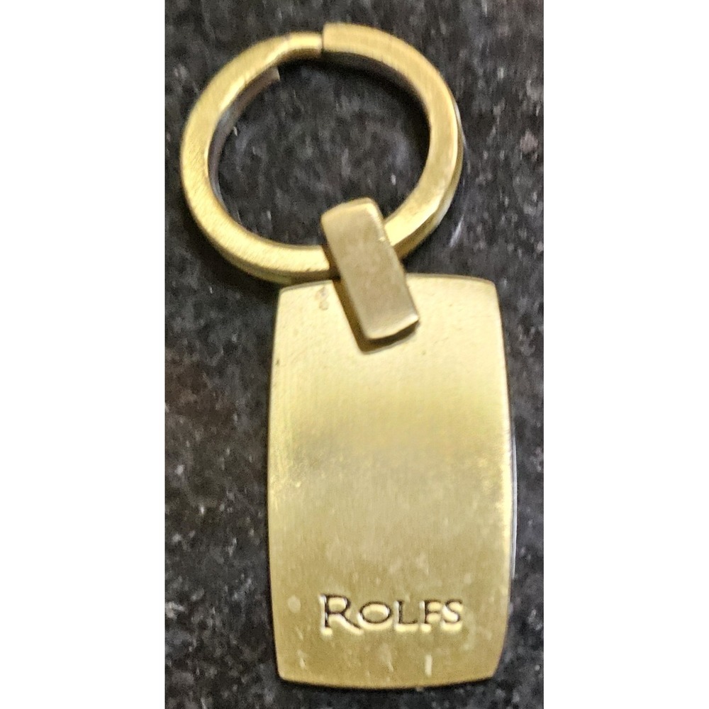VTG Rolfs Keychain Keyring Hangtag Gold Tone Metal Fob Mid Century Modern